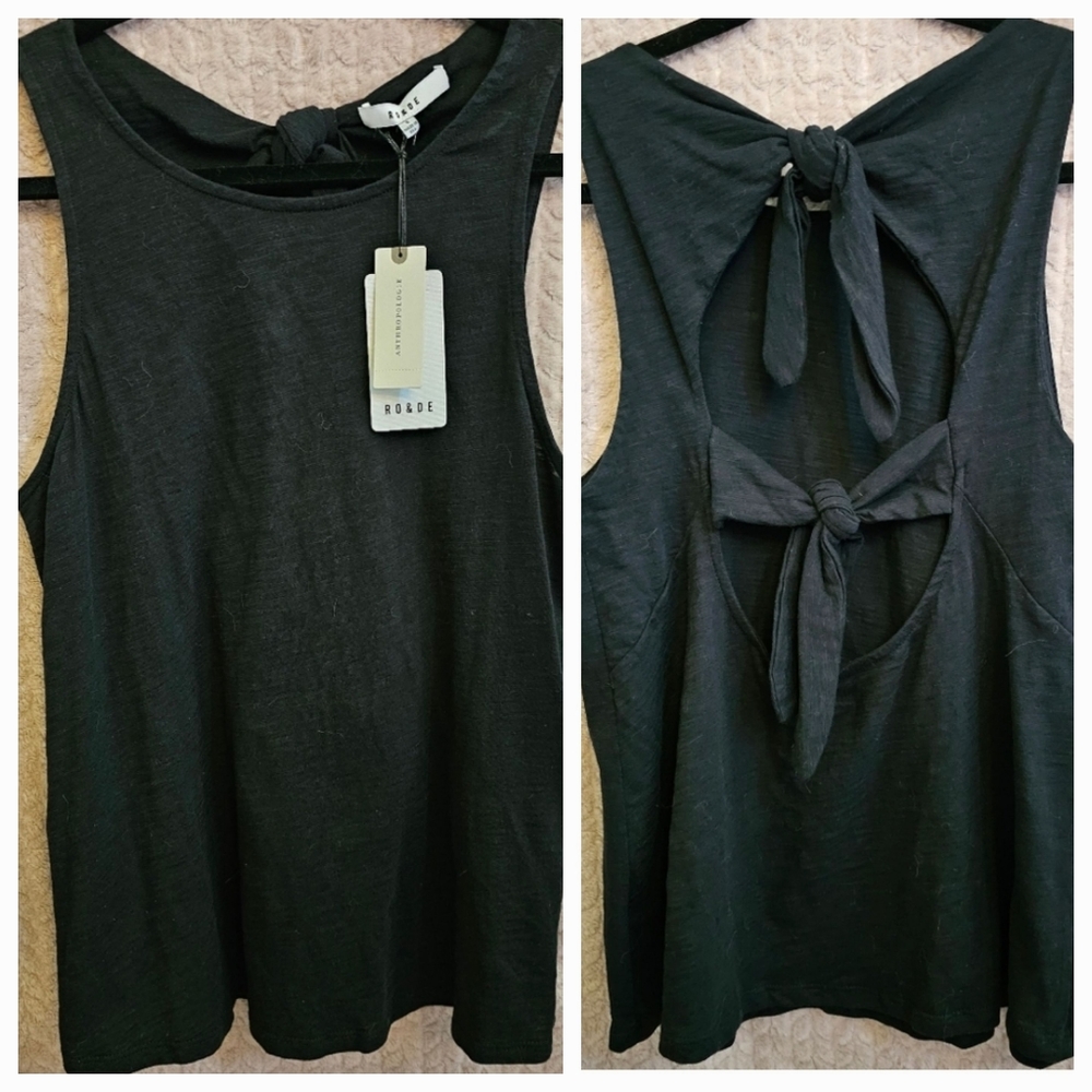 NEW Anthropologie Ro & De Black Tank Top with Ties in Back size Small